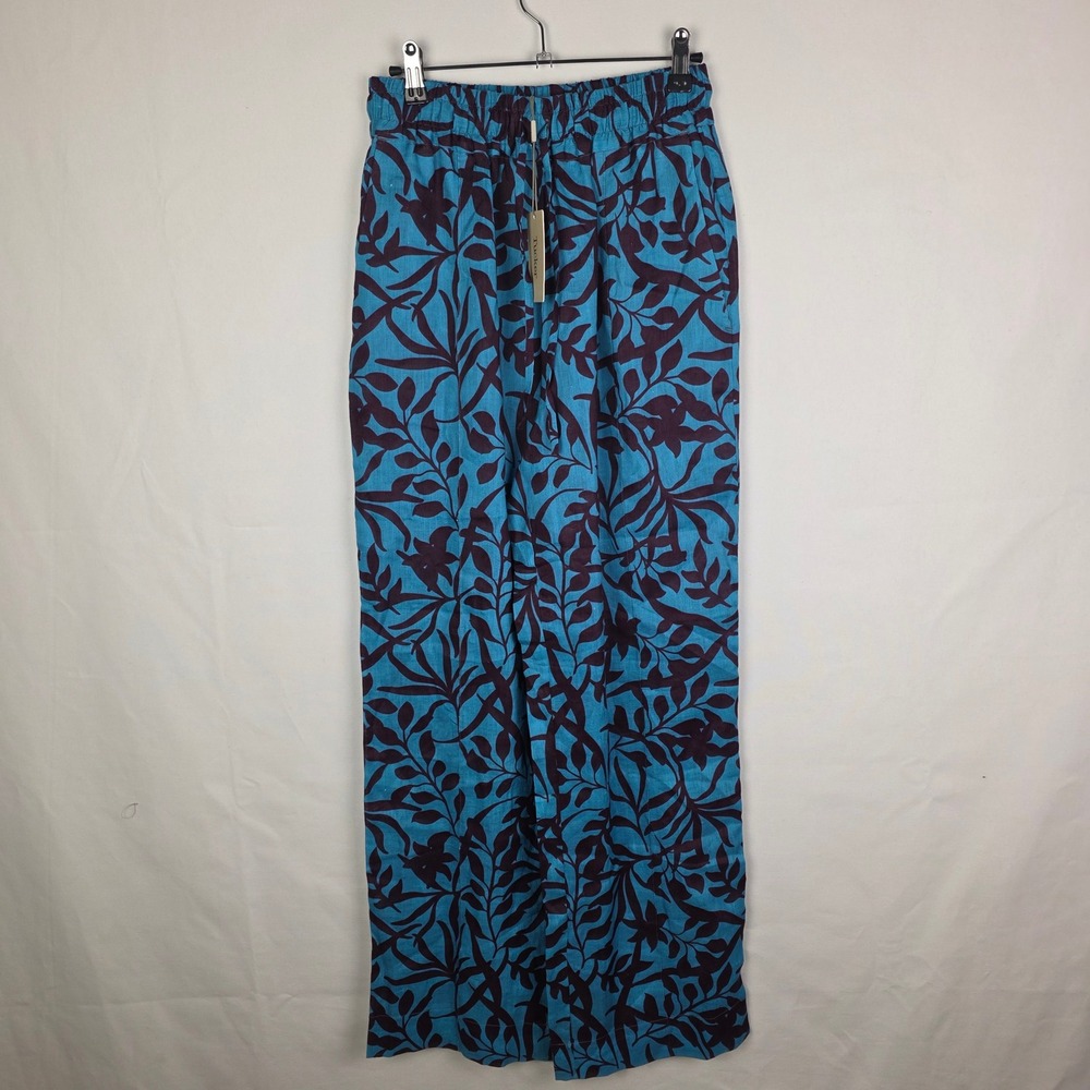 NWT Tucker Camilla Pant Sky Figi Floral Lightweight Linen Wide Leg Blue Purple S